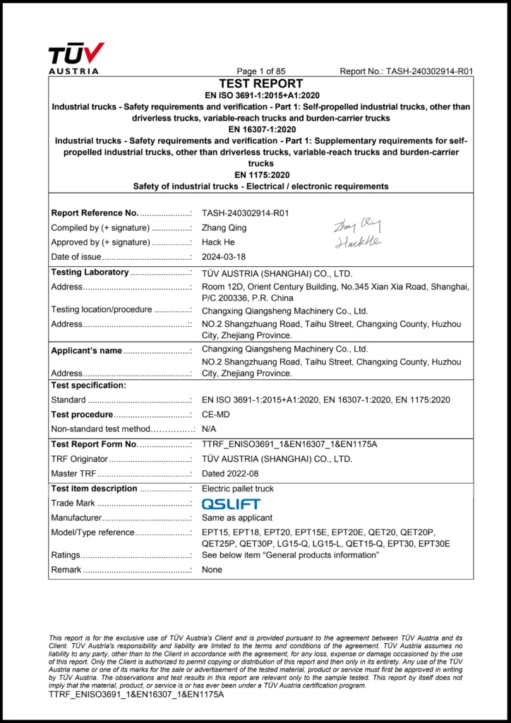 CE TESTING REPORT FOR ELECTRIC PALLET TRUCK_副本