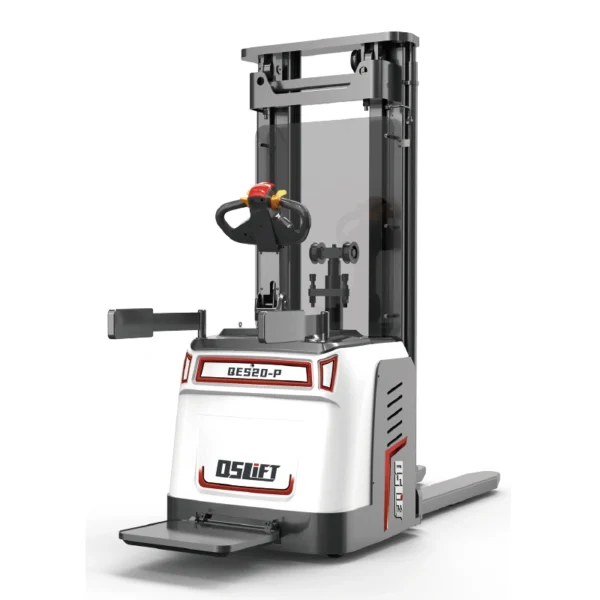QSLIFT QES20P/QES16P ride-on electric pallet stacker with operator platform and guardrail