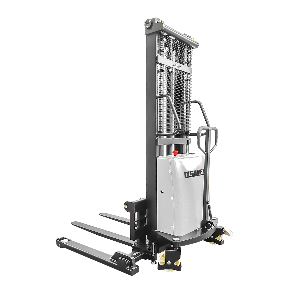 QSLIFT QSS15-SL semi-electric straddle stacker with adjustable support legs and forks